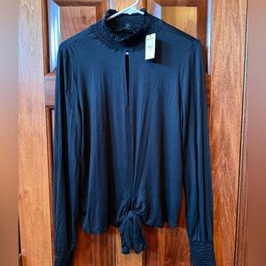 Express Keyhole Black Long Sleeve Shirt Mock Neck Size Medium NWT